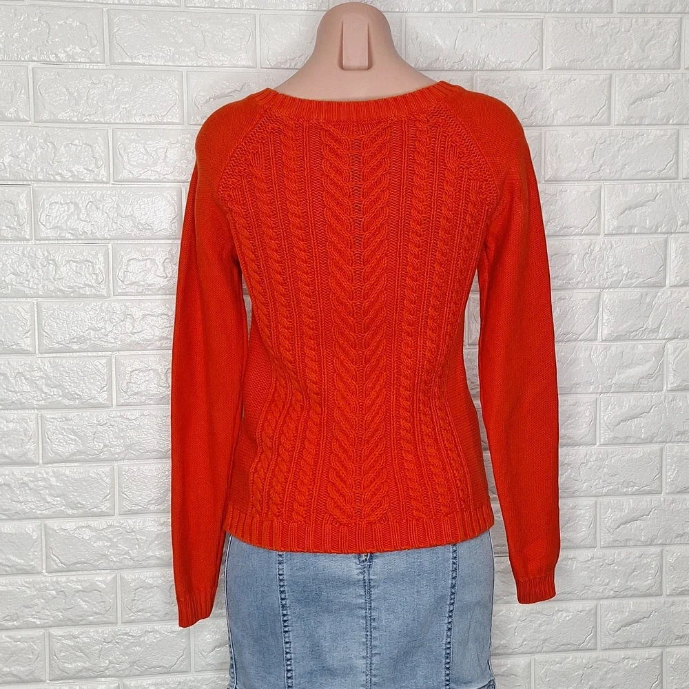 J. CREW 100% Cotton Orange Cable Knit Crew Neck Sweater